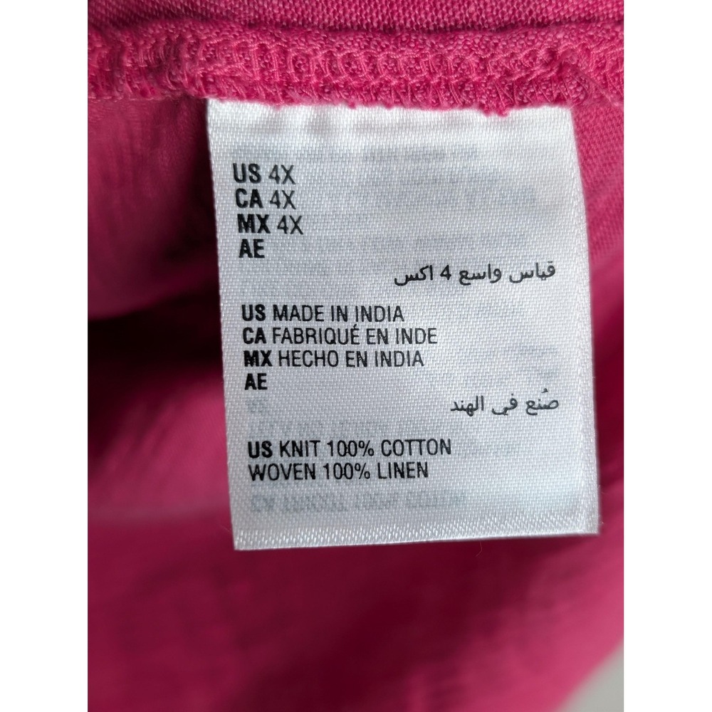 Charter Club 4X Pink Linen Cotton Button Up Tie Front Dolman Sleeve Top Relaxed - Picture 2 of 5
